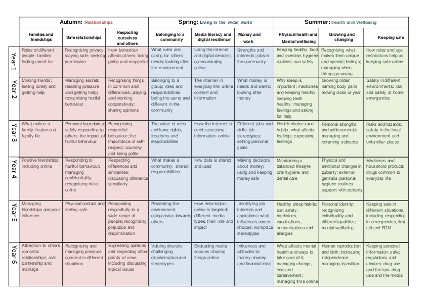Primary PSHE Curriculum Overview